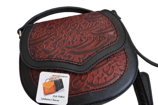 کیف دوشی چرمی طرح سیاه مشق دستدوز