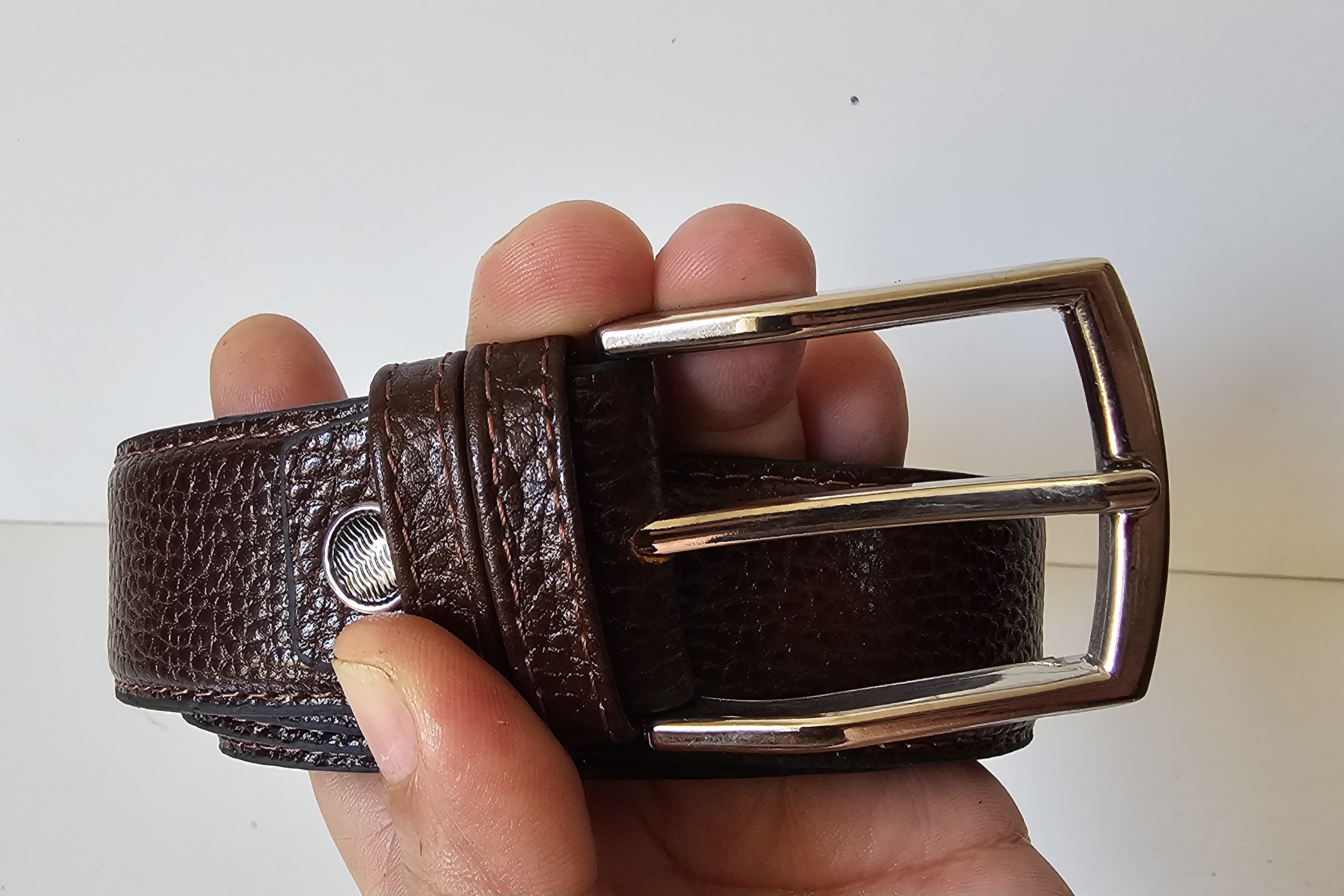 کمربند چرم گاوی  فلوتر قهوه ای سوخته چرخدوز